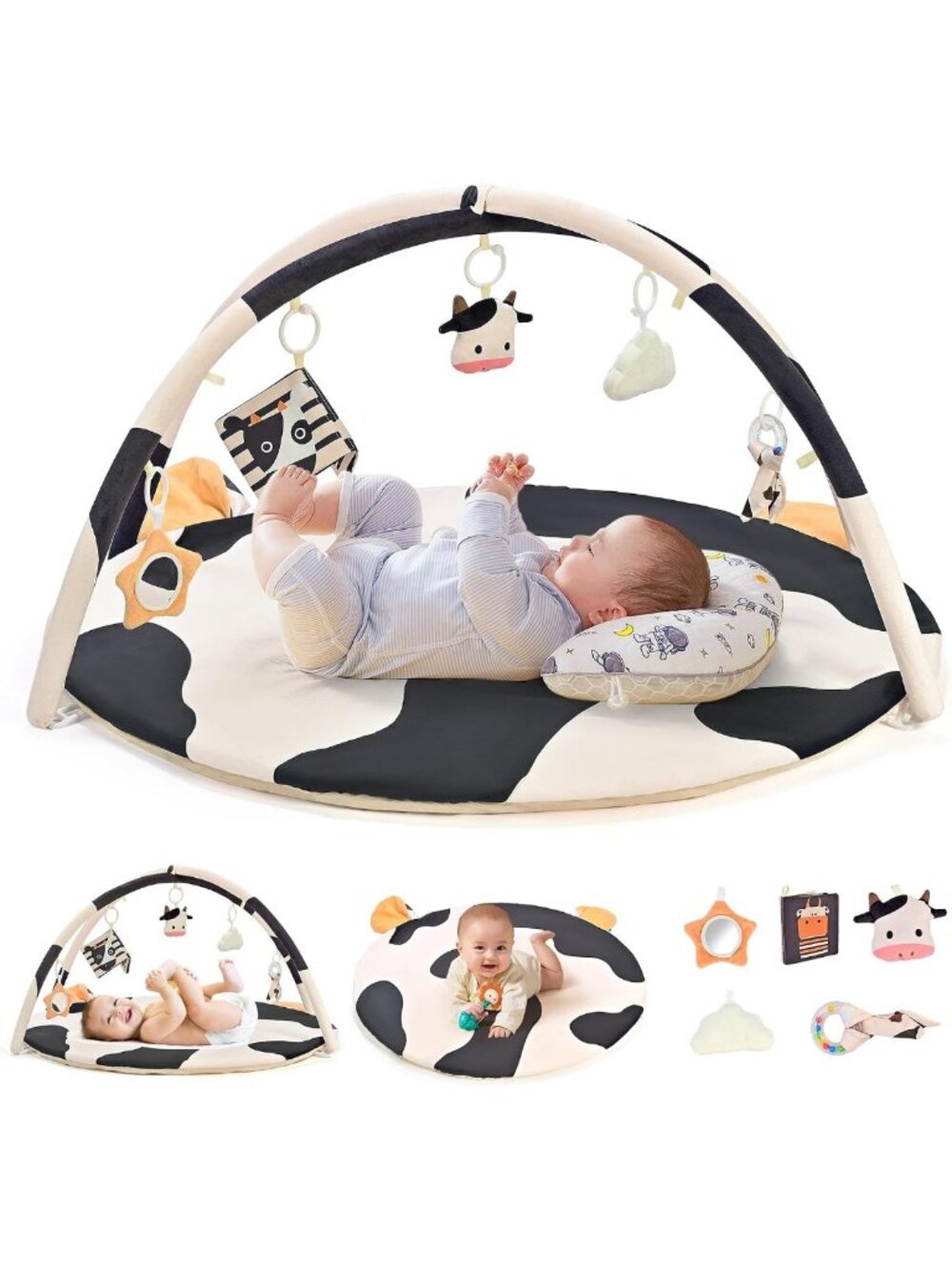Soft Baby Playmat Activity Gym for Infants 0-12 Months with 5 Fun Toys